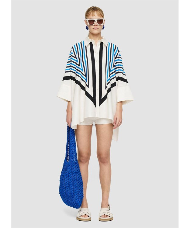 JOSEPH クレットプリント　リラックスフィットブラウス Navy combo