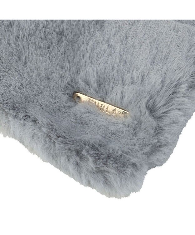 MOONBAT 【洗える】フルラ （FURLA）フェイクファー マフラー ロゴプレート付 差し込み ティペット サックスブルー