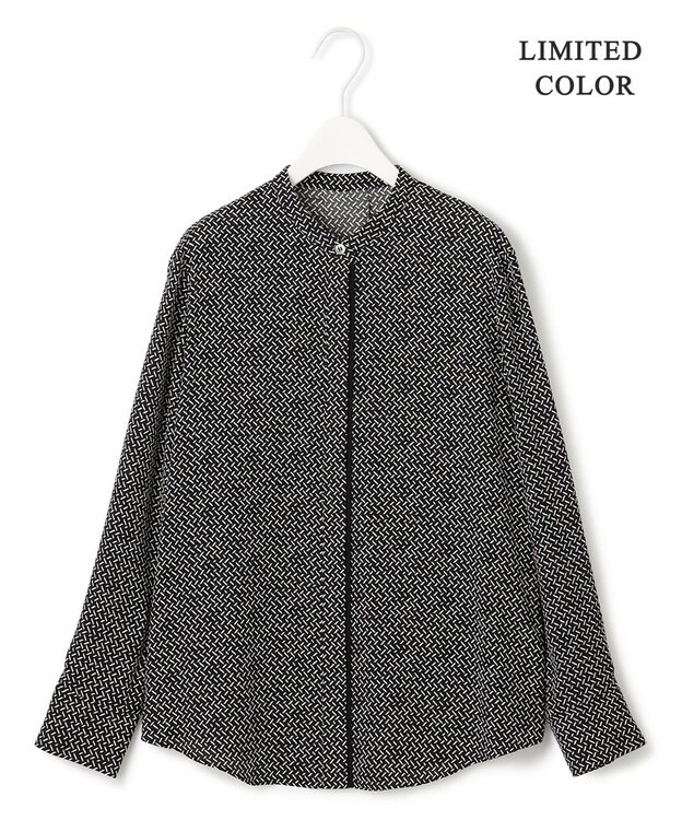 ICB L 【接触冷感・UVケア・速乾・洗える】BackSatinAmunzen バンドカラーブラウス ブラックプリント柄系［WEB限定］