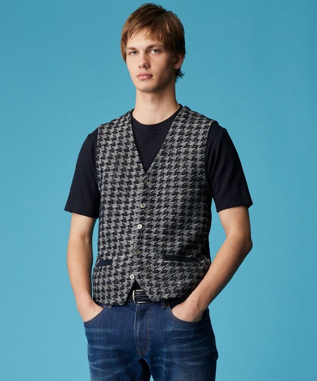 JOSEPH ABBOUD 【イタリア糸使用/清涼感/軽い/洗える/サスティナブル】スラブギマ ニット ベスト ネイビー系7