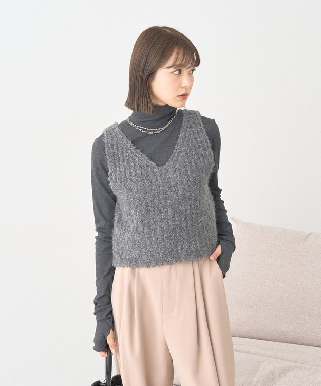 earth music&ecology ＭＩＸカラーブークレニットビスチェ Charcoal Gray