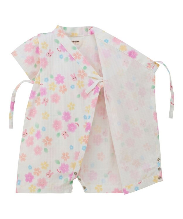 MIKI HOUSE HOT BISCUITS 【60-80cm】総柄 甚平オール ピンク