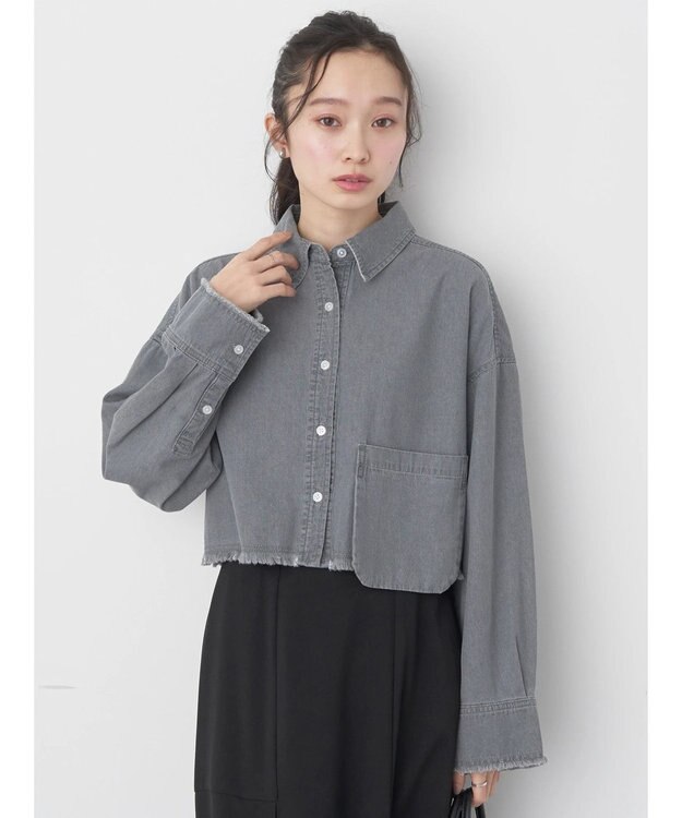 earth music&ecology クロップドポケットポイントシャツ Gray