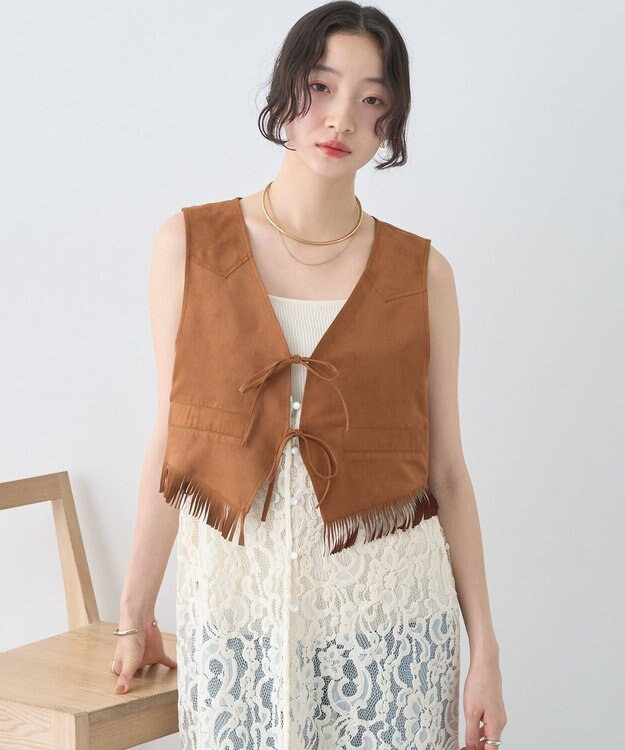 earth music&ecology スウェード調フリンジベスト Brown