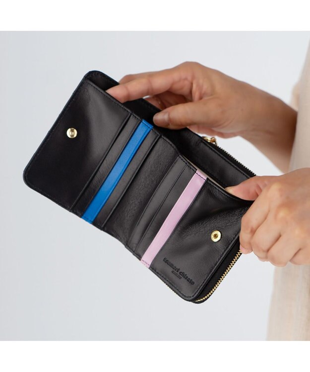 tsumori chisato CARRY ラインネコ ラウンドファスナー2つ折り財布 ブラック