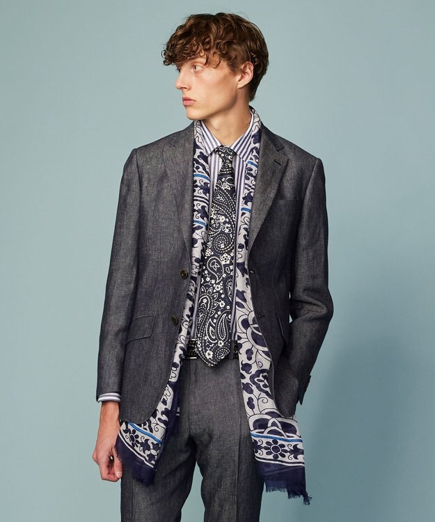 JOSEPH ABBOUD 【CAMERUCCI ARCHIVIO】ボタニカルモチーフ ストール ネイビー系6