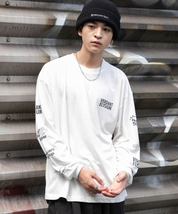 WEGO 【ユニセックス着用ITEM/2点SET】アクセ付きグラフィックアンサンブルT（LS） ブラック