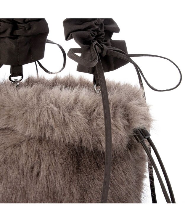 UNBILLION カシュカシュ cachecache / フリルショルダー付エコファー巾着バッグ ブラウン