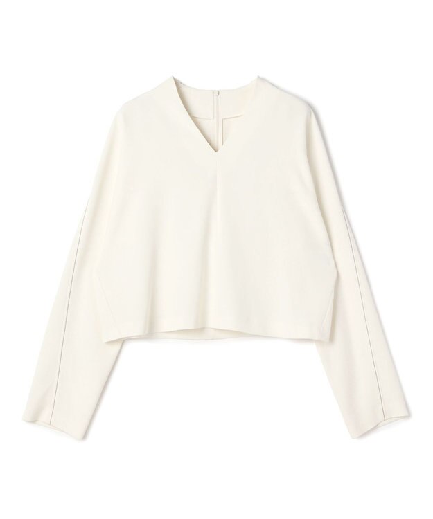 BEIGE， RUE / ドライタッチVネック配色ステッチブラウス Ecru