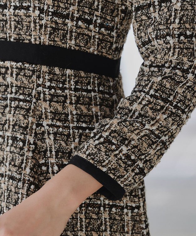 Tiaclasse 【安田美沙子さん着用・洗える】配色ツイードワンピース ベージュ