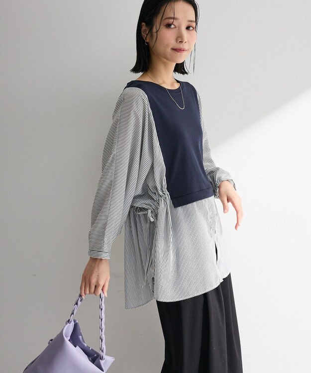 Green Parks 脇リボンドッキングチュニック Stripe Navy