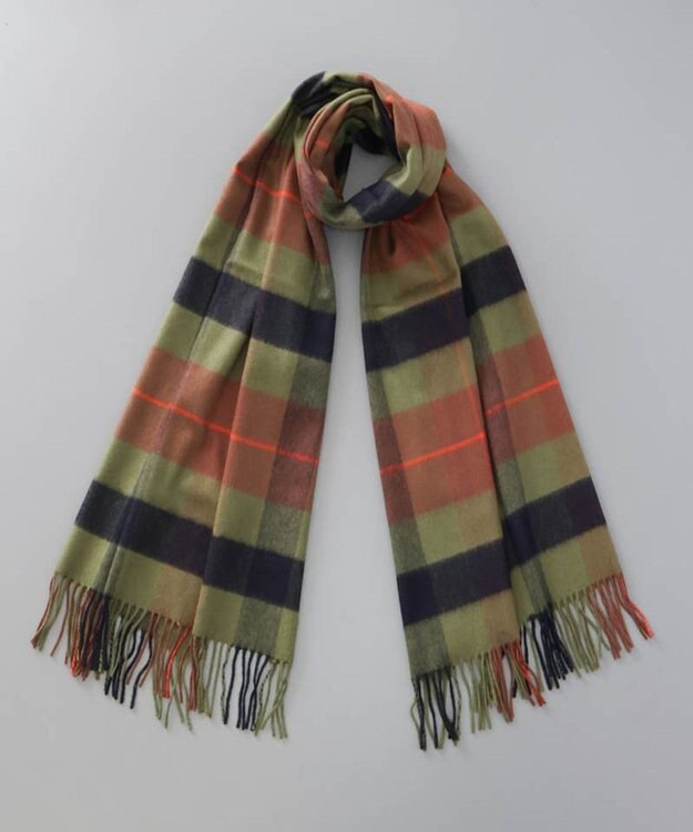 AURORA 【Johnstons of Elgin（ジョンストンズ オブ エルガン）】 カシミヤ100％起毛チェック柄ストール ライトグリーン×ブラウン