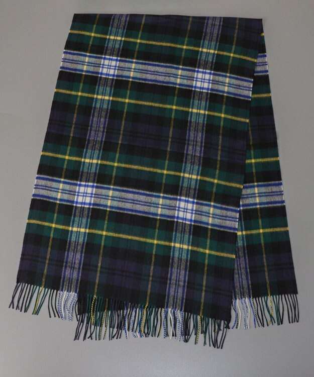 AURORA 【Johnstons of Elgin（ジョンストンズ オブ エルガン）】 カシミヤ100％起毛チェック柄ストール ブルー×ダークグリーン