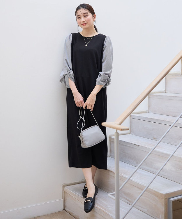 ANY 【洗濯機可】コンビネーションワンピース ブラック