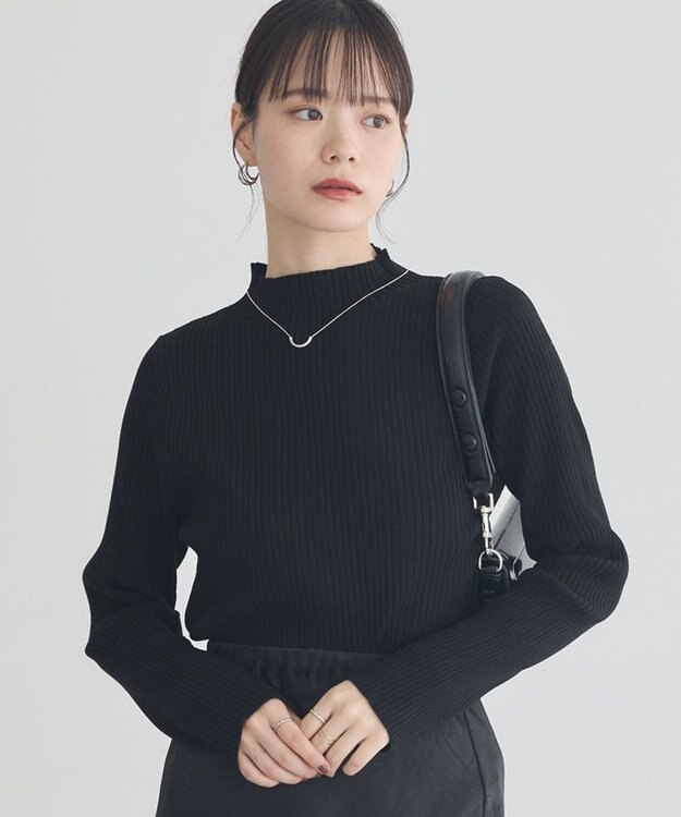 earth music&ecology ハイネックリブニットプルオーバー Black