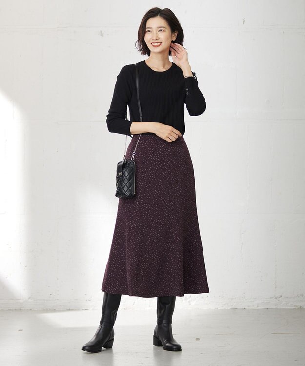 J.PRESS LADIES L 針抜きフライス クルーネック リブ カットソー ブラック系