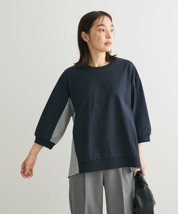 Green Parks 布帛切り替えフレアカットプルオーバー Navy
