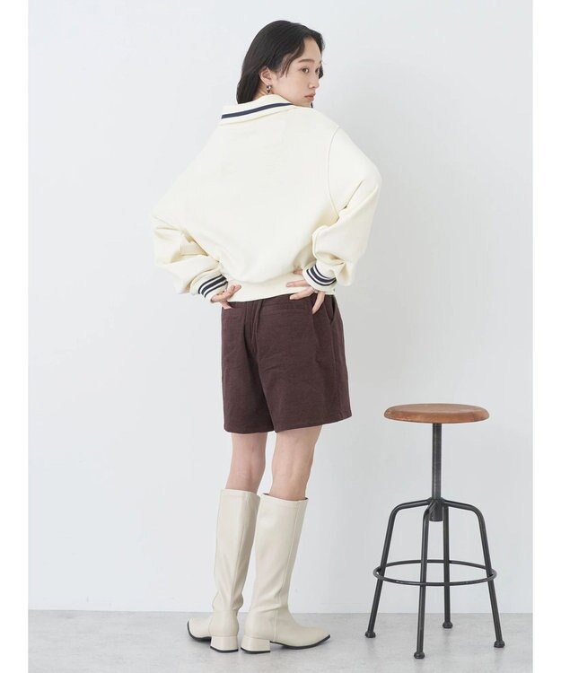 earth music&ecology ハーフＺＩＰサークルロゴ刺繍裏毛プルオーバー Off White