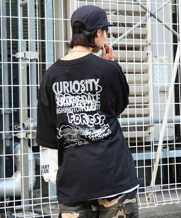 WEGO 【ユニセックス着用ITEM/2点SET】アクセ付きグラフィックアンサンブルT（LS） ブラック