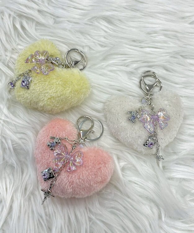 WEGO ファーハートビーズチャームキーホルダー ピンク