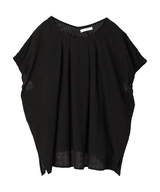 Green Parks インド綿　ＳＥＴ２点　マルチ刺繍ブラウス＋タンク Black