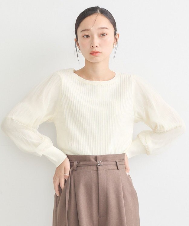 earth music&ecology マジョリカプリーツチュールニットプルオーバー Ivory