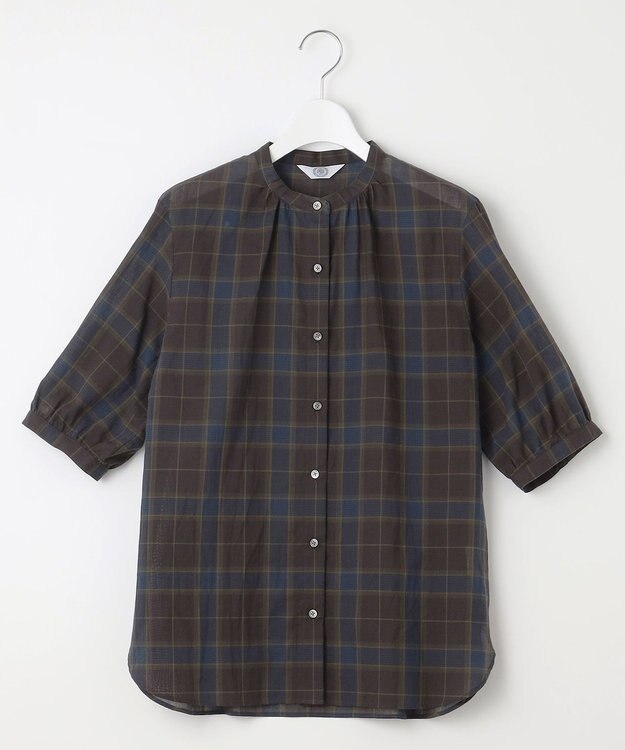 J.PRESS LADIES 【洗える】シアーマドラス バンドカラー ブラウス ダークブラウン系3