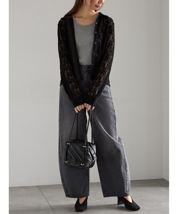 Te chichi 起毛レースシャツ ブラック