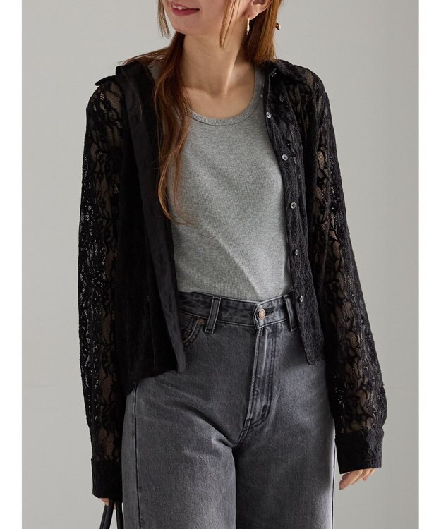 Te chichi 起毛レースシャツ ブラック