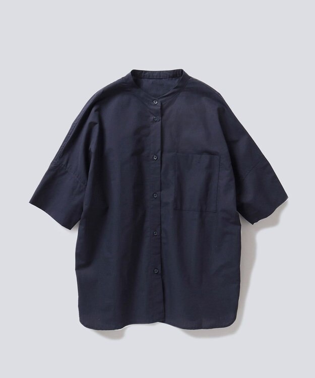 WHITE MAILS COTTON PAPER  POPLIN BAND COLLAR DOLMAN SLEEVE SHIRT　コットンポプリン 半袖シャツ コン