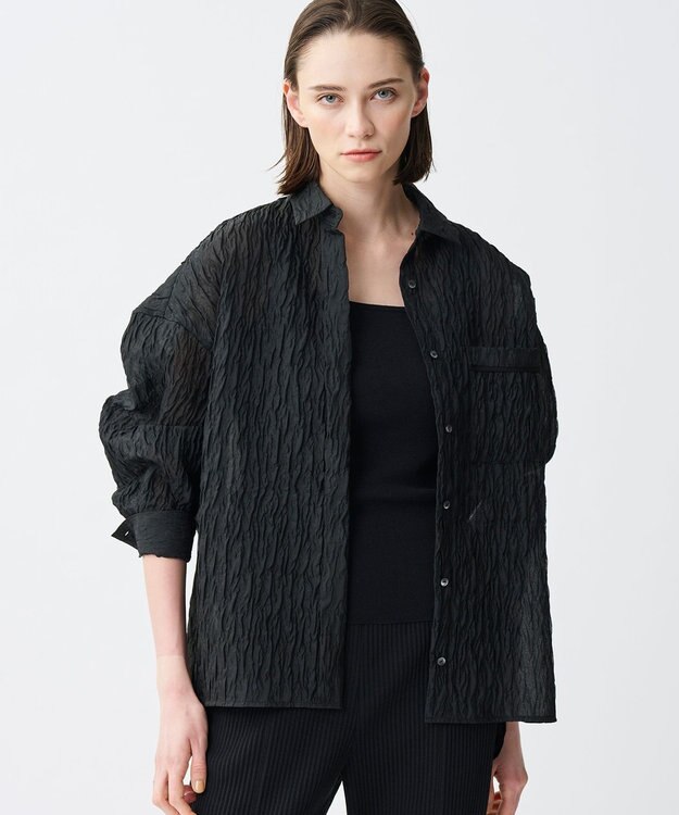 uncrave 【佐藤晴美さん着用】シアー ジャガード シャツ ブラック・佐藤晴美さん特集着用カラー