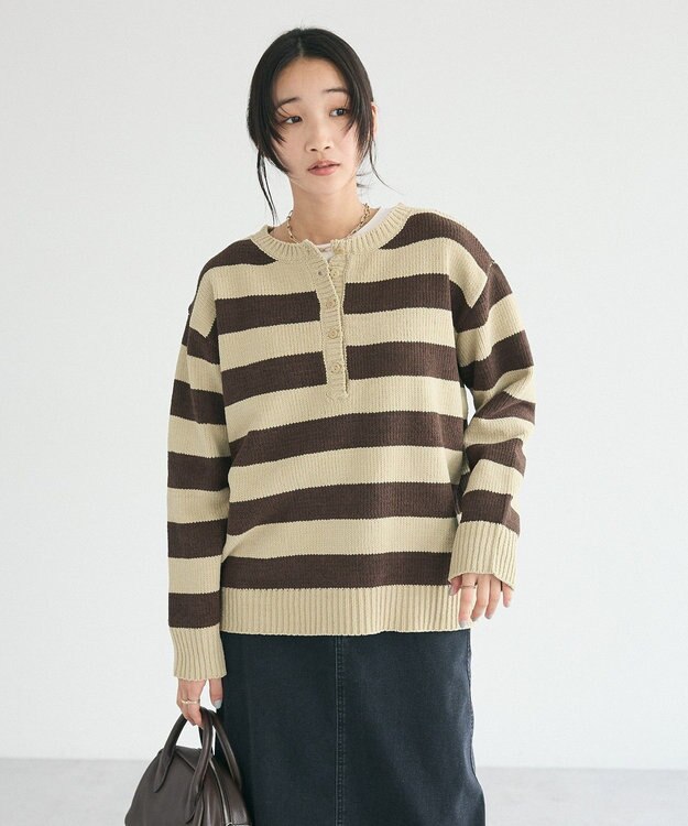 CRAFT STANDARD BOUTIQUE ヘンリーネックモールニットプルオーバー Khaki