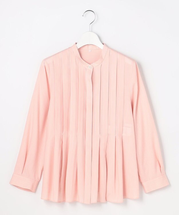 自由区 【カタログ掲載】ドレープブロードタック ブラウス ピンク×白ライン