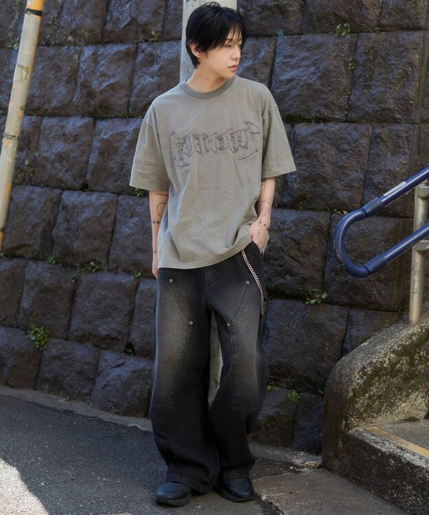 WEGO 【ユニセックス着用ITEM/MLサイズ展開】ブリーチダメージアップリケT（SS） グレー