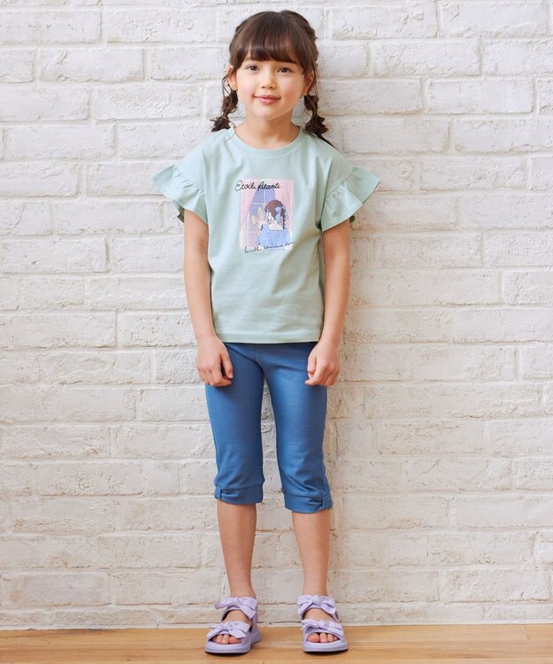 ANY KIDS 袖フリル エモプリント Ｔシャツ ミント
