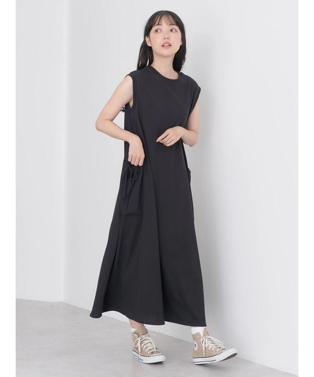 earth music&ecology ギャザーポケットノースリーブワンピース Black