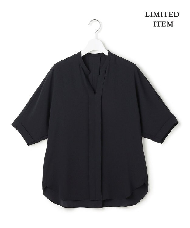 ICB L 【新色追加・WEB限定】BackSatinAmunzen 5分袖キーネックブラウス ネイビー