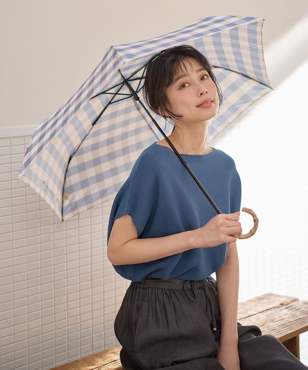 ANY 【晴雨兼用】ギンガムチェックパラソル サックス