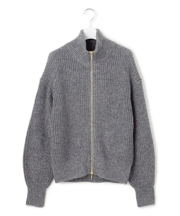 23区 L 【洗える】スパンコールバルキー ダブルジップ ニットブルゾン グレー系
