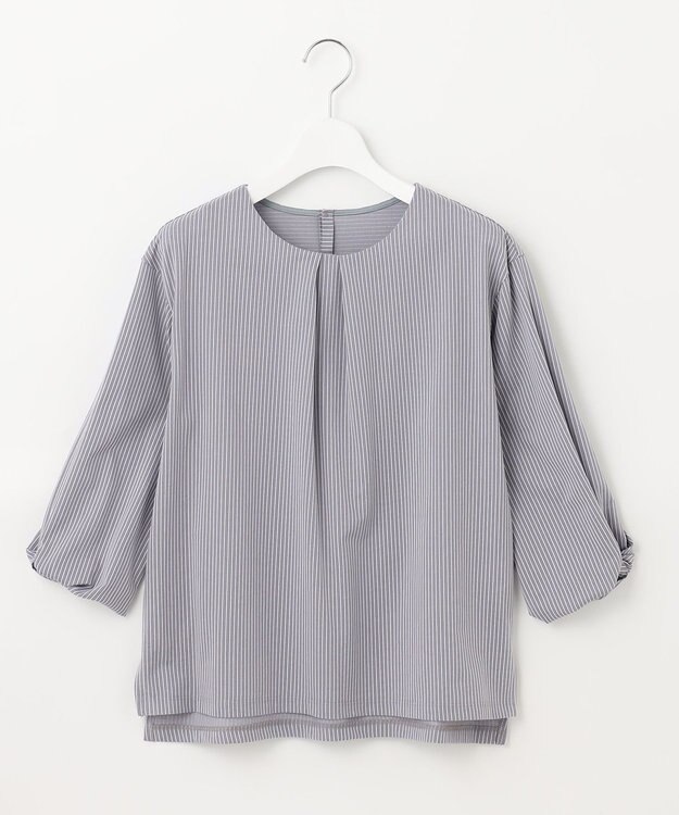 J.PRESS LADIES L ピンストライプジャージー ボリュームスリーブ カットソー ライトグレー系1