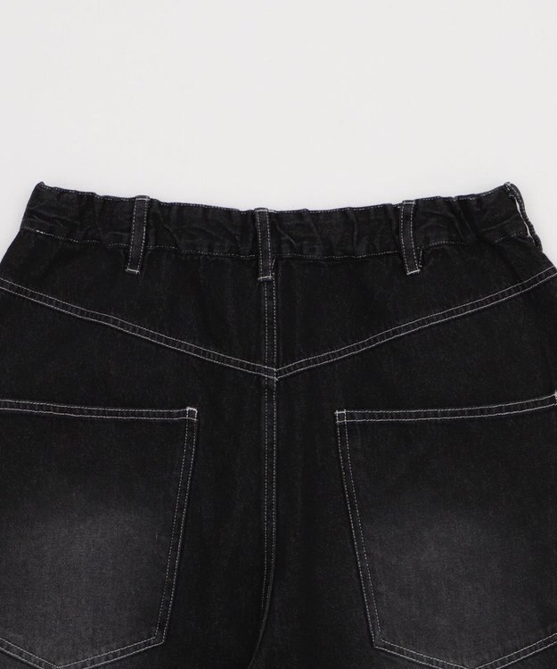 WEGO 【ユニセックス着用ITEM】ダブルニーロゴデニムショーツ デニムブラック