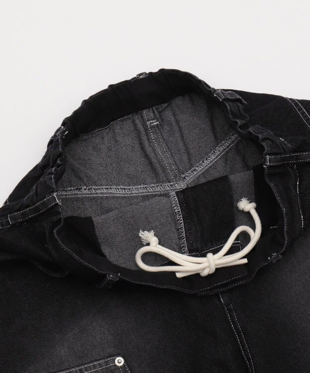 WEGO 【ユニセックス着用ITEM】ダブルニーロゴデニムショーツ デニムブラック