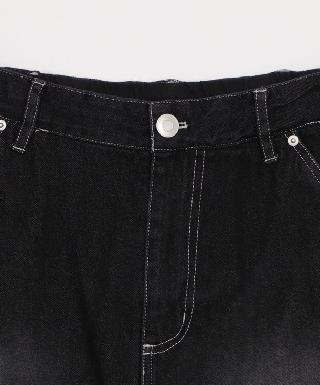 WEGO 【ユニセックス着用ITEM】ダブルニーロゴデニムショーツ デニムブラック