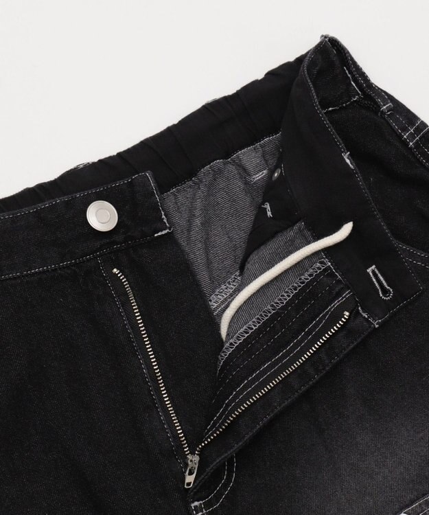 WEGO 【ユニセックス着用ITEM】ダブルニーロゴデニムショーツ デニムブラック