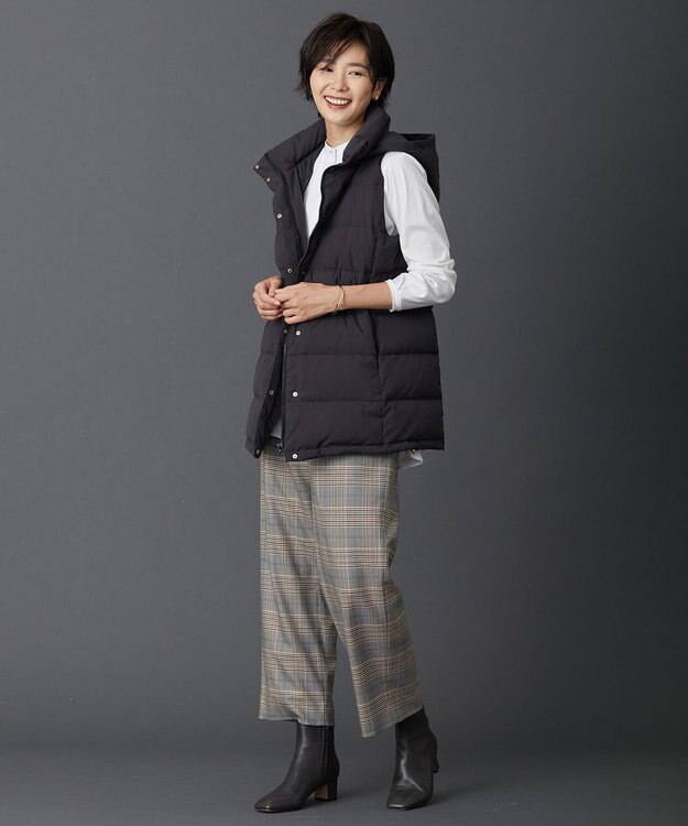 J.PRESS LADIES 【洗える】PL/Visストレッチチェック セミワイド パンツ グレー系3