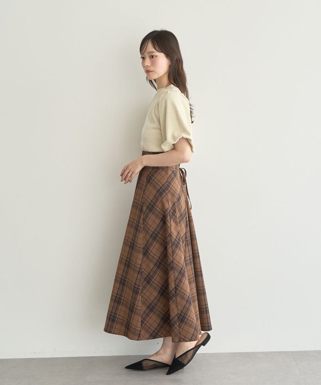 earth music&ecology バックレースアップチェックスカート Camel