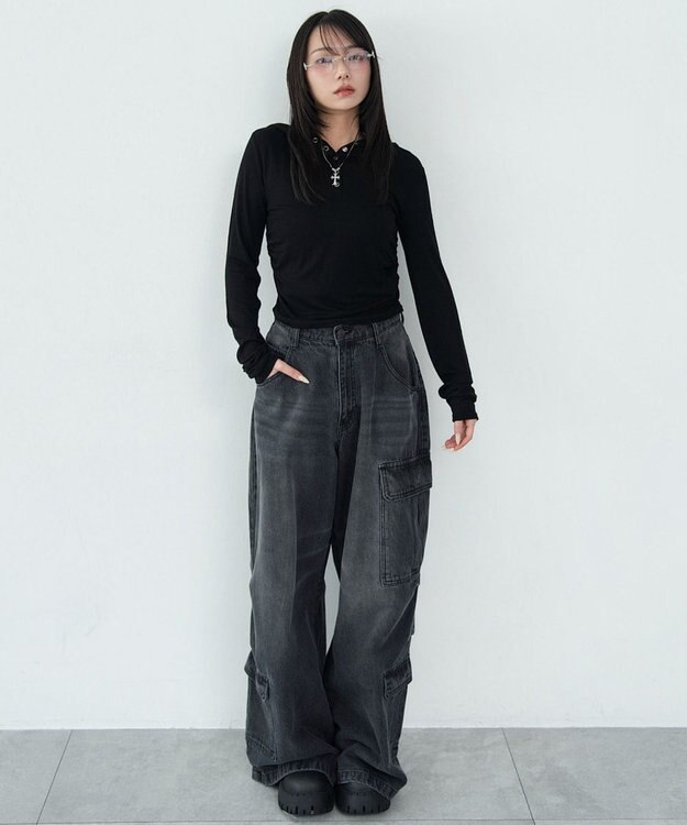 WEGO ヘンリーネックフードロンT ブラック