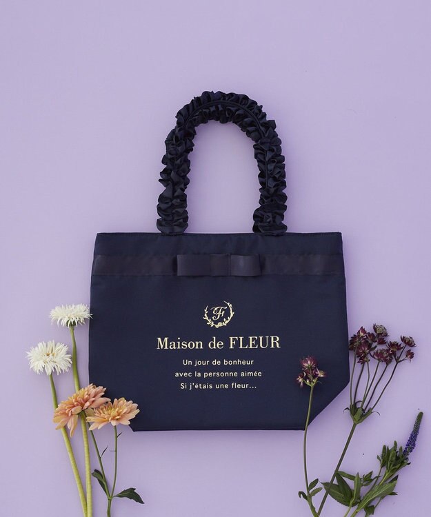 Maison de FLEUR ブランドロゴフリルハンドルトートMバッグ Navy
