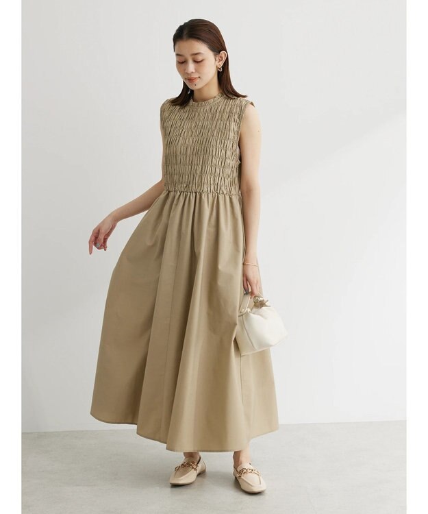 Green Parks ・Ｄｏｕｂｌｅ　Ｆｌａｇｓ　シャーリングノースリワンピ Beige