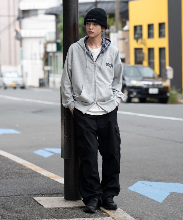 WEGO 【ユニセックス着用ITEM/MLサイズ展開】チェックZIPパーカー 杢グレー